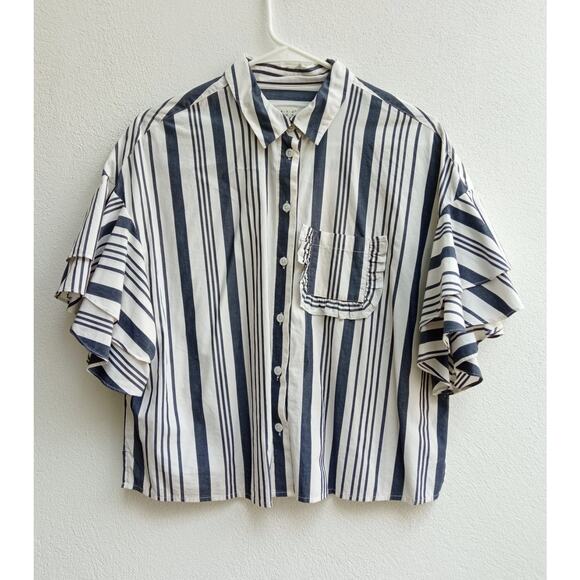 A New Day Women's Blouse Top Button Front Short Sleeve White/Black Size Medium - Picture 2 of 9